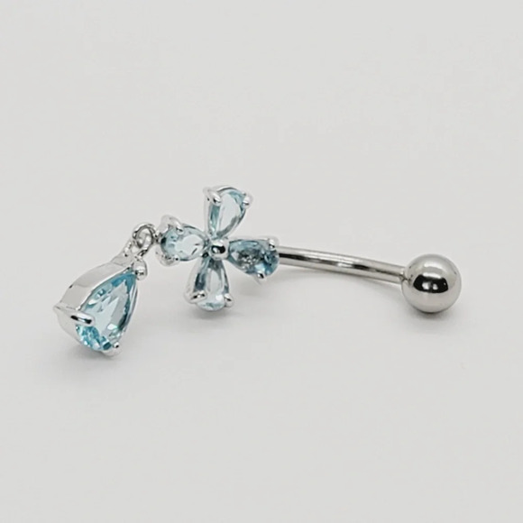 NWOT Sterling SIlver Blue CZ Belly Button Ring - Picture 1 of 3